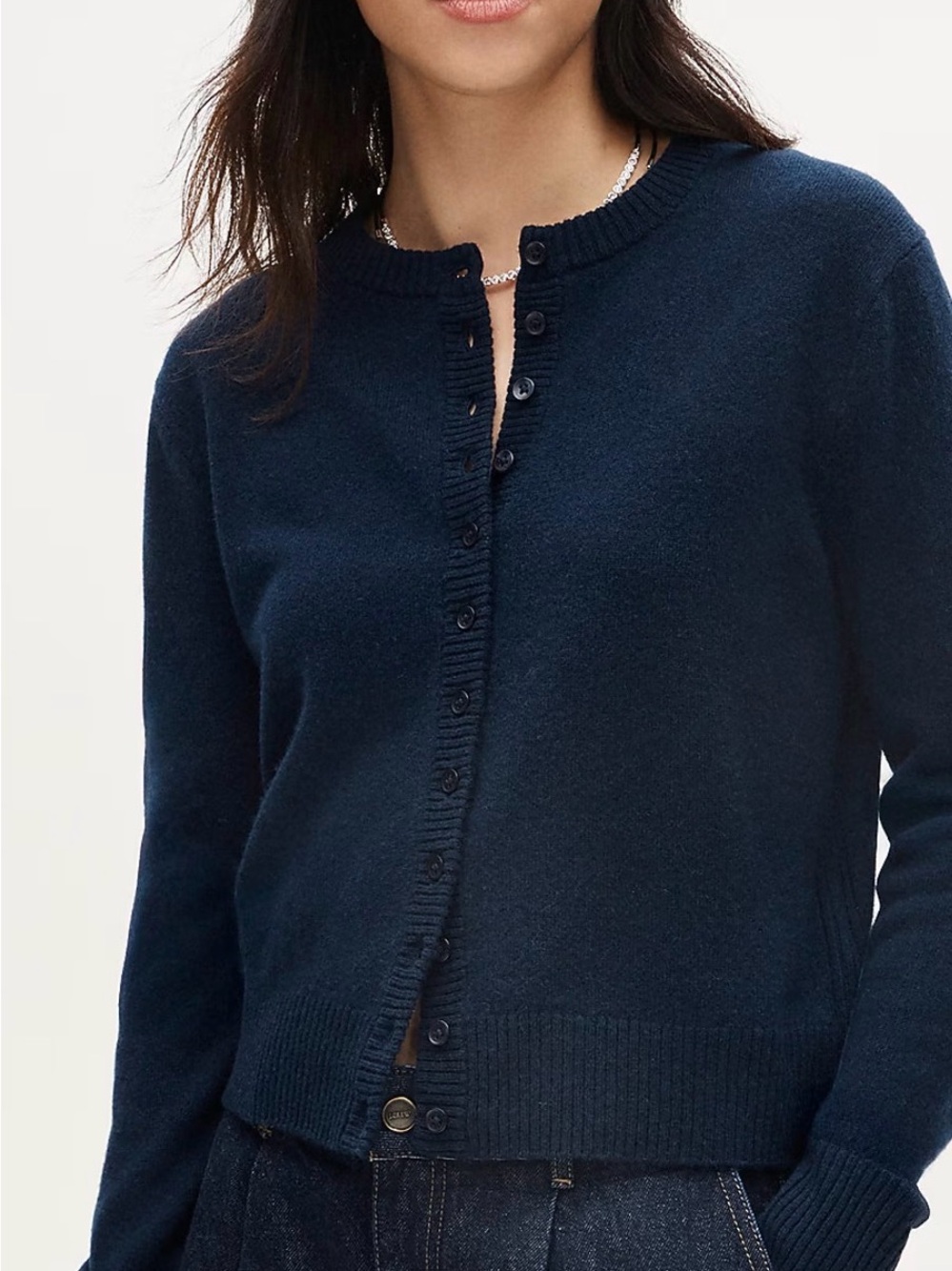 Classic Crewneck Button-Front Sweater - Navy